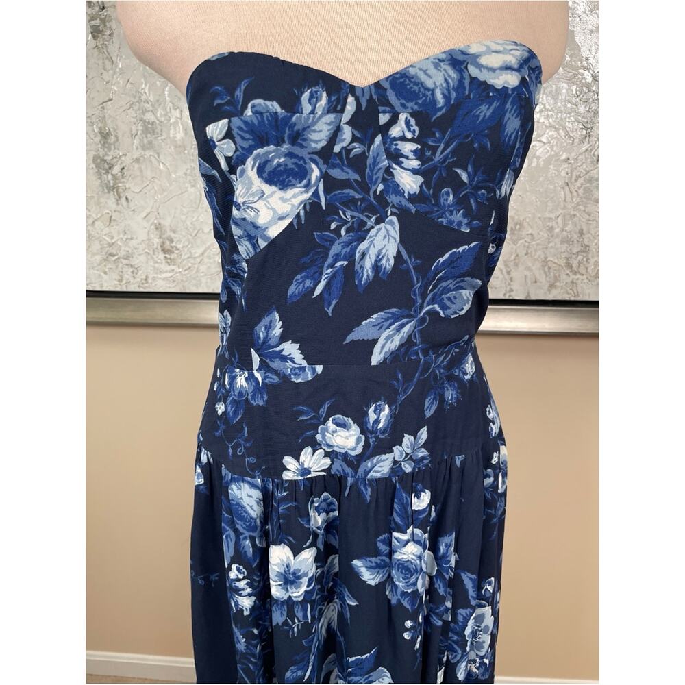 REFORMATION Leilani Floral Strapless Blue Maxi Dress Size 10 - Picture 3 of 7